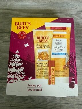 Burt's Bees Honey Pot Hand Cream, Body Lotion & Lip Balm Set - Yellow & Burgundy
